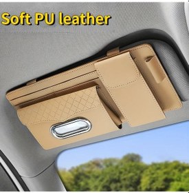 Resim Chuangyinshop 1 Adet Beige Universal Pu Deri Güneşlik Kart Kalem Organizatörü, Araç Depolama Çantası 