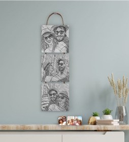 Resim Kişiye Özel Karakalem Tasarımlı 3 Parça Ipli Ahşap Tablo Seti-1 