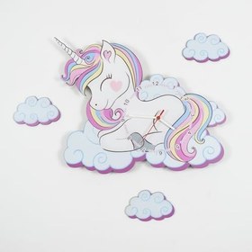 Resim Sevimli Unicorn Çocuk Odası Ahşap Duvar Saati ELF-2312026 