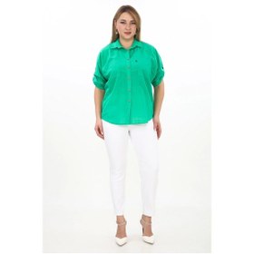 Resim Lady Majestic %100 Cotton Yazlık Organik Büyük Beden Kadın Gömlek Benetton Yeşil Benetton Yeşili 