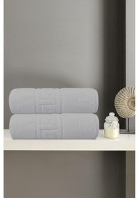 Resim 2'li Greek Gri El Havlusu - 50x90 Cm, 225 Gr, %100 Pamuk, Spa Ve Otel Havlusu Gri 