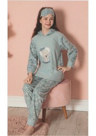 Resim Kız Çocuk Garson Boy Kapşonlu Kışlık Pijama Takımı Mint 