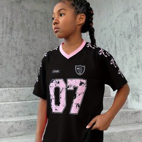 Resim Kızlar İçin Yazlık İnce Kısa Kollu V-Yaka Bol Üst Spor Moda Büyük Beden Tişört 