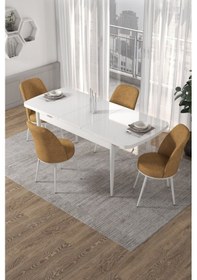 Resim Canisa Concept Kor Serisi 70x114 Açılabilir Mutfak Masası Takımı Beyaz Masa 4 Cappucino Sandalye Cappucıno 