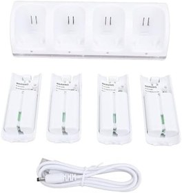 Resim Wii Uzaktan Kumanda Için 4'ü 1 Arada Şarj İstasyonu, 4 Paket 2800mAh Şarj Edilebilir Pil Ile Uzaktan Kumanda Şarj İstasyonu, Kontrol Cihazı Şarj İstasyonu İstasyonu (WHITE) 