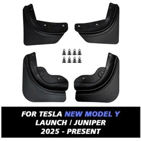 Resim Honeybeeshop 2025 Tesla Model Y 4 Parça Tam Set Çamurlukları Ağır Hizmet Tipi Siyah Sıçrama Koruyucular Kolay Montaj Klipsli Juniper Trim Uygun 