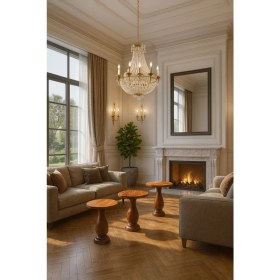 Resim Fındık Renk Ahşap Mantar Sehpa Seti 3lü Doğal Fiskos ve Zigon Sehpa 