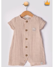 Resim Babyhola Kız Erkek Bebek Kısa Kollu Çıtçıtlı Tulum Pamuk Müslin 22404 Bej 