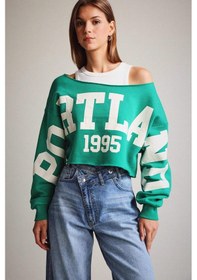 Resim Defacto Kayık Yaka Baskılı Sweatshirt G3329ax25wnkh258 Haki 