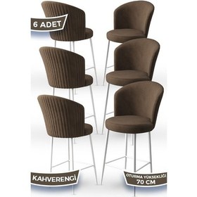 Resim Canisa Fora Serisi 6 Adet Kahve Sandalye Mutfak Bar Sandalyesi Babyface Kumaş Beyaz Metal Ayak Sandalyeler Kahve Ayaklar Beyaz 