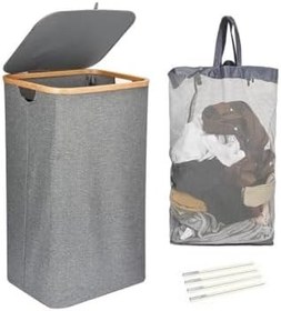 Resim Mien Bambu Kenarlı Kumaş Katlanabilir 100 Lt Çamaşır Sepeti 44x33x70 