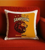 Resim Bk Gift Kişiye Özel Sarı Kırmızı 5 Yıldız Aslan Taraftar Tasarımlı Beyaz Kırlent Yastık-3, Taraftar Hediyesi, Doğum Günü Hediyesi, Arkadaşa Hediye Kob 