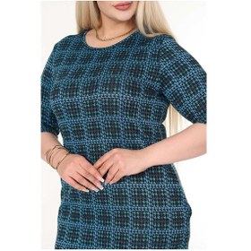 Resim Çift Cepli Kışlık Büyük Beden Esnek Elbise 43b-2634 Desenli 