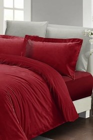 Resim MONOHOME Lastikli ÇarşaflıÇift Kişilik Nevresim Takımı Kırmızı Lux Pamuk Ranforce 