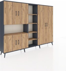 Resim Arges Dolap 13 Raflı 6 Kapaklı 220x30x163 Antrasit-çam Antrasit-çam 