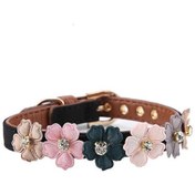 Resim Elmas Çiçek Desenli Ayarlanabilir Pu Deri Köpek Kedi Tasması 