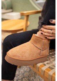 Resim Caty Taba Süet Kadın Kalın Tabanlı Kürklü Bot Taba 