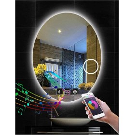 Resim Global Led Mirror 55X75 cm Bluetoothlu Makyaj Aynalı Buğu Yapmayan Ledli Elips Banyo Aynası 