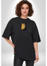 Resim Zenitsu Agatsuma Anime Siyah Oversize Unisex Ön Orta Minimal Baskılı Tişört Siyah 