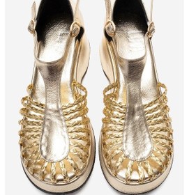 Resim Luvishoes Barry Altın Örgü Detaylı Kadın Dolgu Topuklu Sandalet Altın 