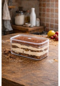 Resim 6 Adet 300 Cc Dikdörtgen Tiramisu Cup Sert Plastik Kase Şeffaf Kapaklı Tatlı, Meze, Salata Sunum Kabı 