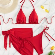 Resim Yüzme Temelleri 3 Parça Set Üçgen Askılı Bikini Mayo ve Plaj Eteği 