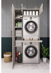 Resim Mdf Çamaşır Makinesi Ve Kurutma Makinesi Dolabı Standart Kumbeji Kumtaşı 