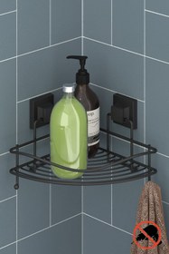 Resim Teknotel Tek Katlı Banyo Köşe Rafı Mat Siyah Ef250 