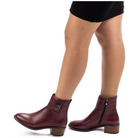 Resim Kadın Hakiki Deri Tokalı Alçak Topuklu Günlük Bot Bordo 