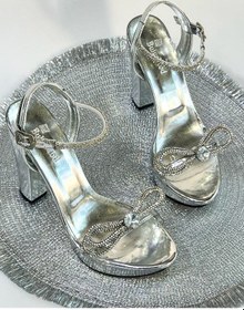 Resim BulutMod Kadın Şeffaf Fiyonk Taşlı Platforum Topuklu Ayakkabı Gümüş 