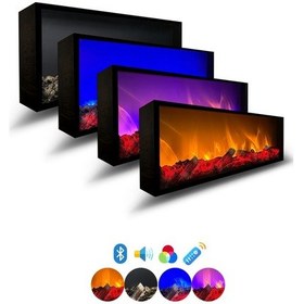 Resim Arif Şömine Dekoratif Elektrikli Yapay Şömine - 90x30x15 Cm - Farklı Renk Modları, Kumandalı, Bluetooth 