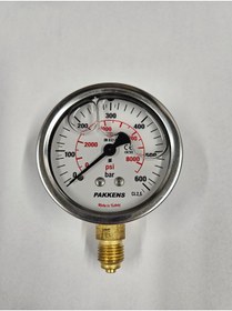 Resim Pakkens 0-600 Bar 63 Mm Alttan Bağlantılı Gliserinli Manometre G 
