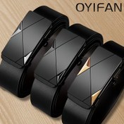 Resim OYIFAN Erkek Moda Otomatik Alaşım Tokalı Deri Kemer - İş, Kot, Pantolonlar için Dayanıklı İkinci Kat Sığır Derisi - Büyük Boy, Babalar veya Eşler için İdeal Hediye 