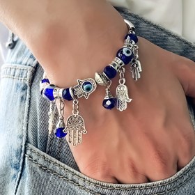 Resim Avrupa ve Amerikan Modası Şeytan Gözü Boncuk Bileklik Avrupa Retro Avuç İçi Kolye Türk Mavi Gözlü El Zinciri Kadınların Günlük Giyimi İçin Uygun 