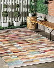 Resim RealHomes Rengarenk Zemin Patchwork Motifli Kilim Desenli Vintage Sade Şık Salon Koridor Antre Saçaklı Halı HaliDik-Deluxe-12023, 80 x 400 