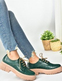 Resim Fox Shoes Yeşil Kroko Baskı Kalın Tabanlı Oxford Ayakkabı M294771311 