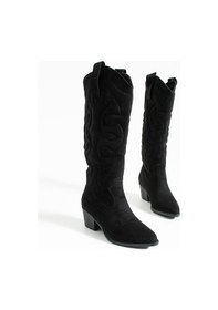 Resim Kadın Sivri Burun Topuklu Çizme Western - Siyah Siyah 