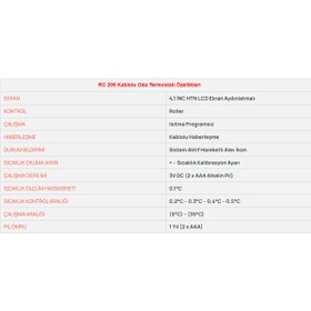 Resim Rcon RC 205 Kablolu Oda Termostatı Dijital yatık Ekran 