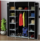 Resim Metal Profil Çift Yandan Raflı ve Askılıklı Bez Dolap - Siyah 