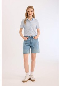Resim Defacto Fitted Bürümcük Kısa Kollu Gömlek D7303ax25smbe745 Mavi-be745 