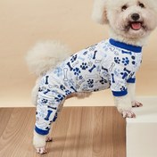 Resim 1 Adet Sevimli Pati ve Kemik Desenli Köpek Pijama Tulumu - Küçük/Orta Boy Köpekler & Kediler İçin Nefes Alabilen Kolsuz Body, İlkbahar Yaz Sonbahar Giyimi, Kolay Giydirilebilir Evcil Hayvan Kıyafeti, Oyun Sever Pet Giysisi, Rahat Evcil Hayvan Kıyafeti 