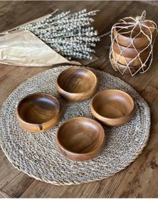 Resim 4'lü Yuvarlak Akasya Çerezlik Sunumluk Seti 10cm Aks-113 Ahşap 