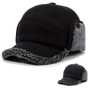 Resim Polar Astarlı Kulaklı ve Yumuşak Dolgulu Outdoor Casual Beyzbol Şapkası - Erkekler & Bayanlar için Sıcacık Kışlık Bere, Siyah & Gri/Beyaz Kenar, Çok Dayanıklı Tekstil Malzemesi, Kayak, Doğa yürüyüşü, İdeal Rahat Giysi Uyumu 