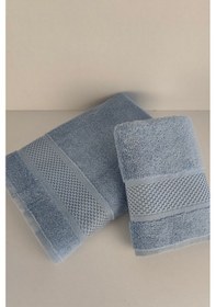 Resim %100 Pamuk Banyo Havlu Seti-long Twist İplik-yüksek Su Emici Ve Yumuşak Mavı Şeftali 