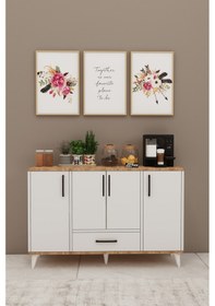 Resim Nedudo Kahve Köşesi Çok Amaçlı Dolap 4 Kapaklı 1 Çekmeceli Kiler Mutfak Dolabı Beyaz Atlantik Beyaz - Atlantik Çam 