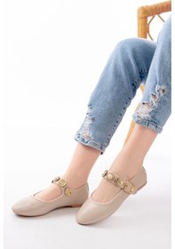 Resim Bej Baret Tokalı Günlük Kadın Ayakkabı Bej 