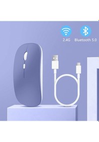 Resim Apple Uyumlu MacBook Şarj Edilebilir Sessiz Mouse Bluetooth + 2.4hz Wifi 