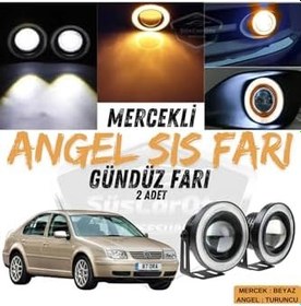 Resim Vw Bora 1998-2006 Uyumlu Mercekli Angel Sis Farı Metal 76 Mm Turuncu Halkalı Gündüz Farı 2 Adet 