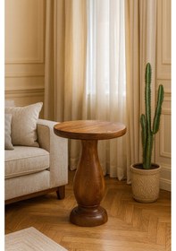 Resim Masif Ahşap Tekli Yan Sehpa Fındık Renk Doğal Mantar Sehpa Kahverengi 