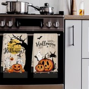Resim 2'li Set Vintage Cadılar Bayramı Mutfak Havlusu & Çay Bezleri - Ürkütüc Hayalet, Siyah Kedi Yarasalar ve Karıncalar Tasarlanmış Mutlu Halloween Harfleriyle Süslenmiş Desenlemeye Sihirli Şeker Kamışlarıyla Doludur. Pişirmelerde Fırın İçin Temizlikte Super Fine Lif Emici Bulağız Bezi Oluşturulmuş şekilde Makinede yıklanabilirlik özelliği ile siyahta altini kullandığınız mutfak dekorasyonunuz iyi biri olacaktır ürünümüz Retro Tarzdaki Aksesuar 